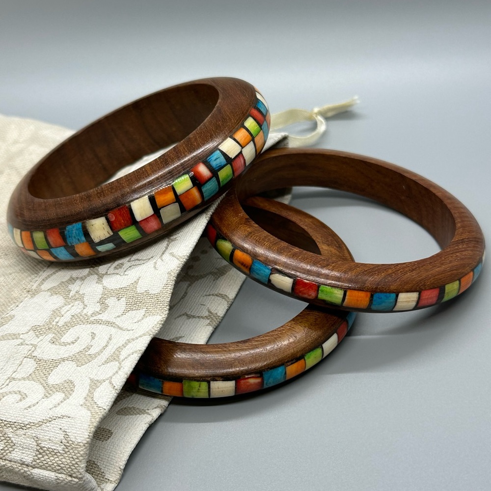 Multicolor wooden bangles, set of 3